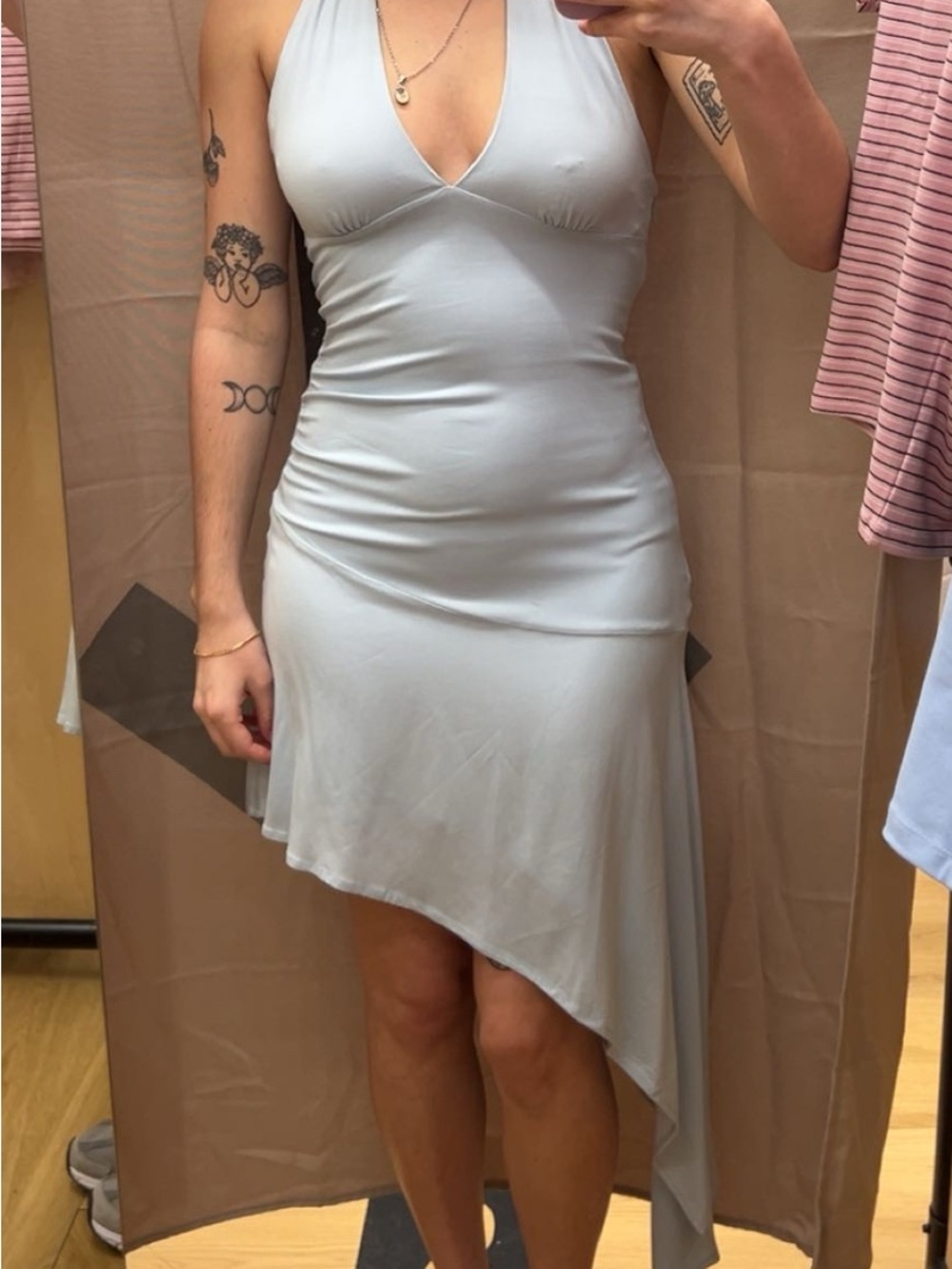 Bershka Pale Blue Halter Asymmetric Hem Dress